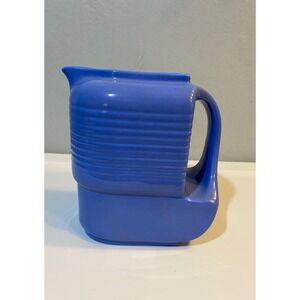 Vintage Hall China Westinghouse Blue Refrigerator Water Pitcher Art Deco Ribbed